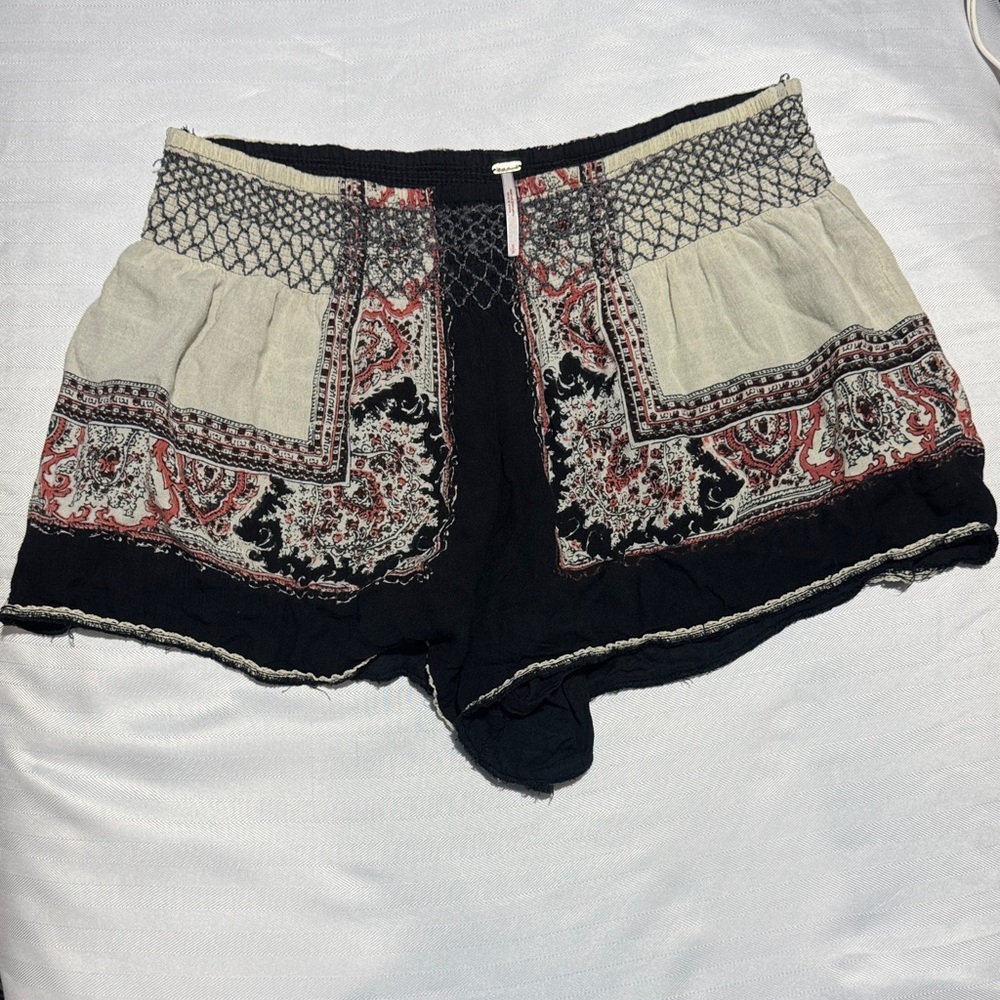 Free People Black, Cream & Red Paisley High-Waist Shorts